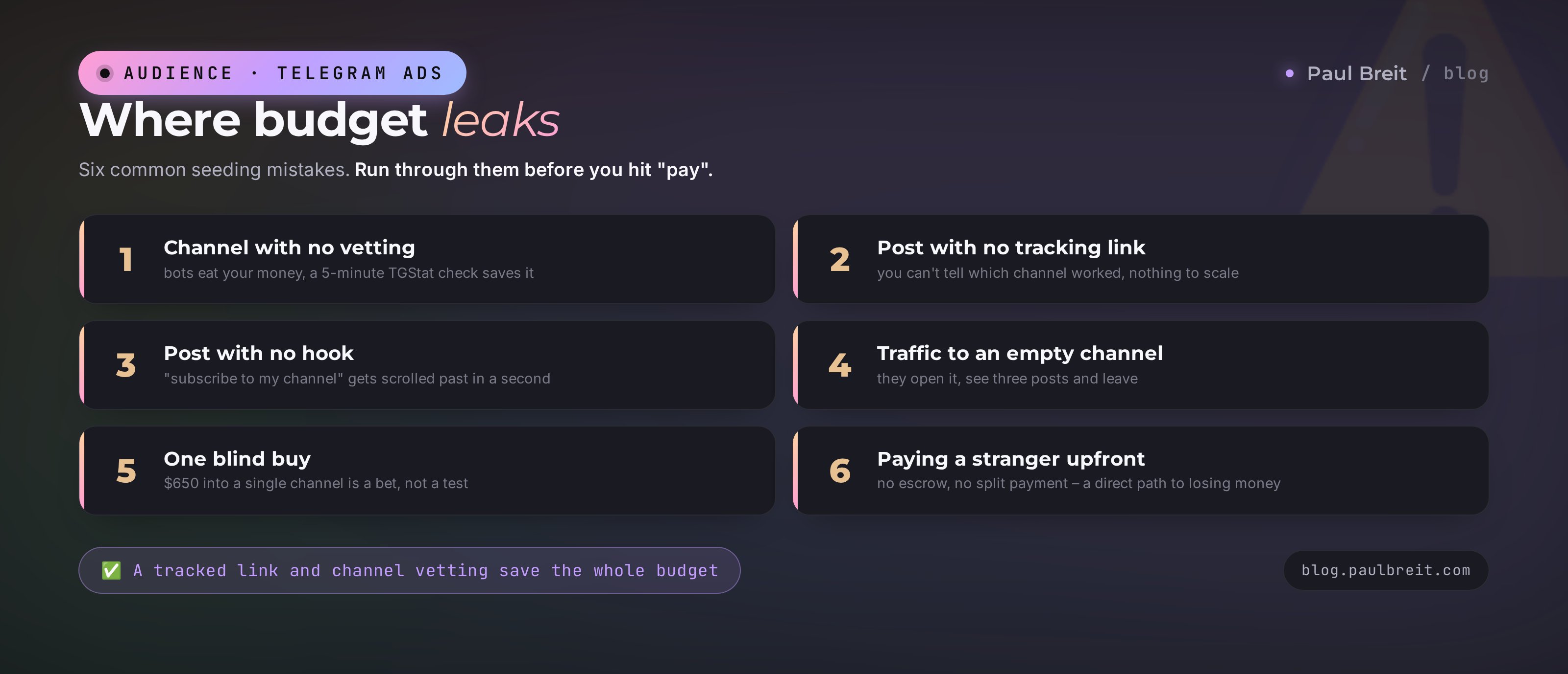 Where the budget leaks on Telegram seeding: 7 common mistakes