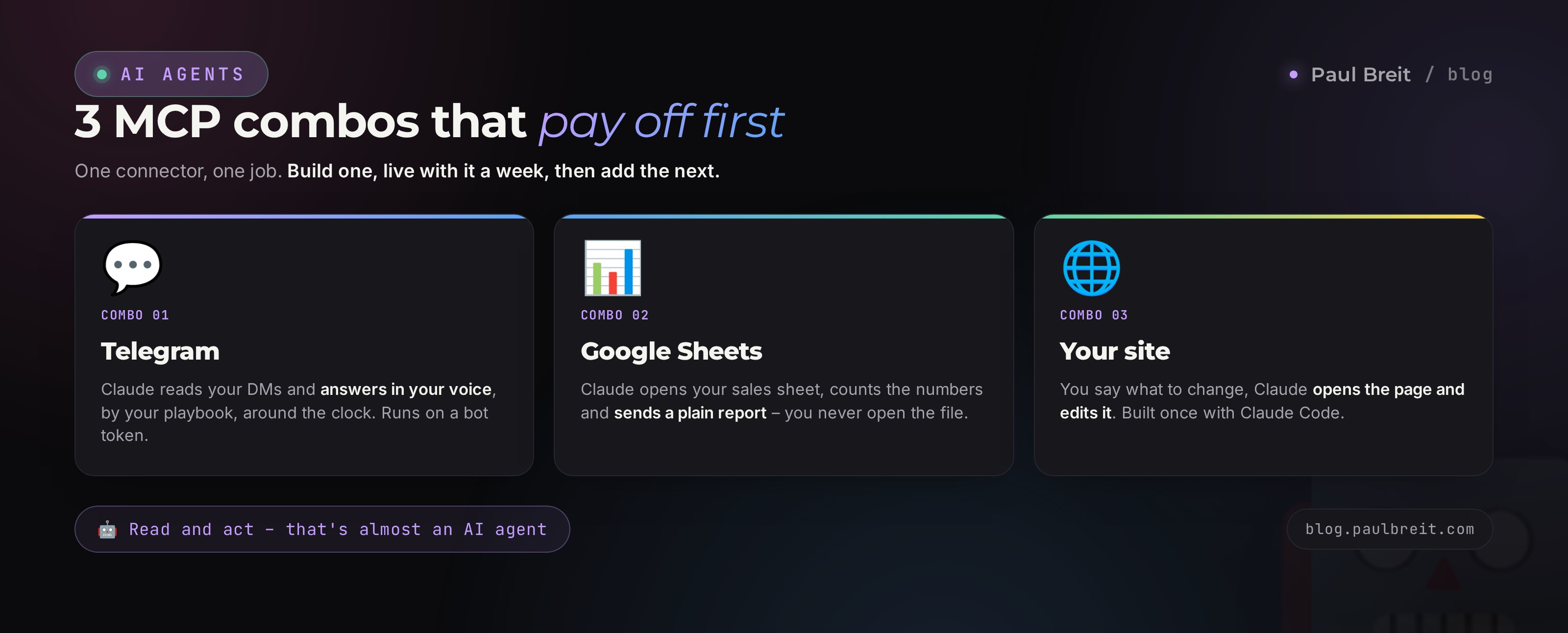 Three MCP combos for your work: Telegram, Google Sheets, your own site
