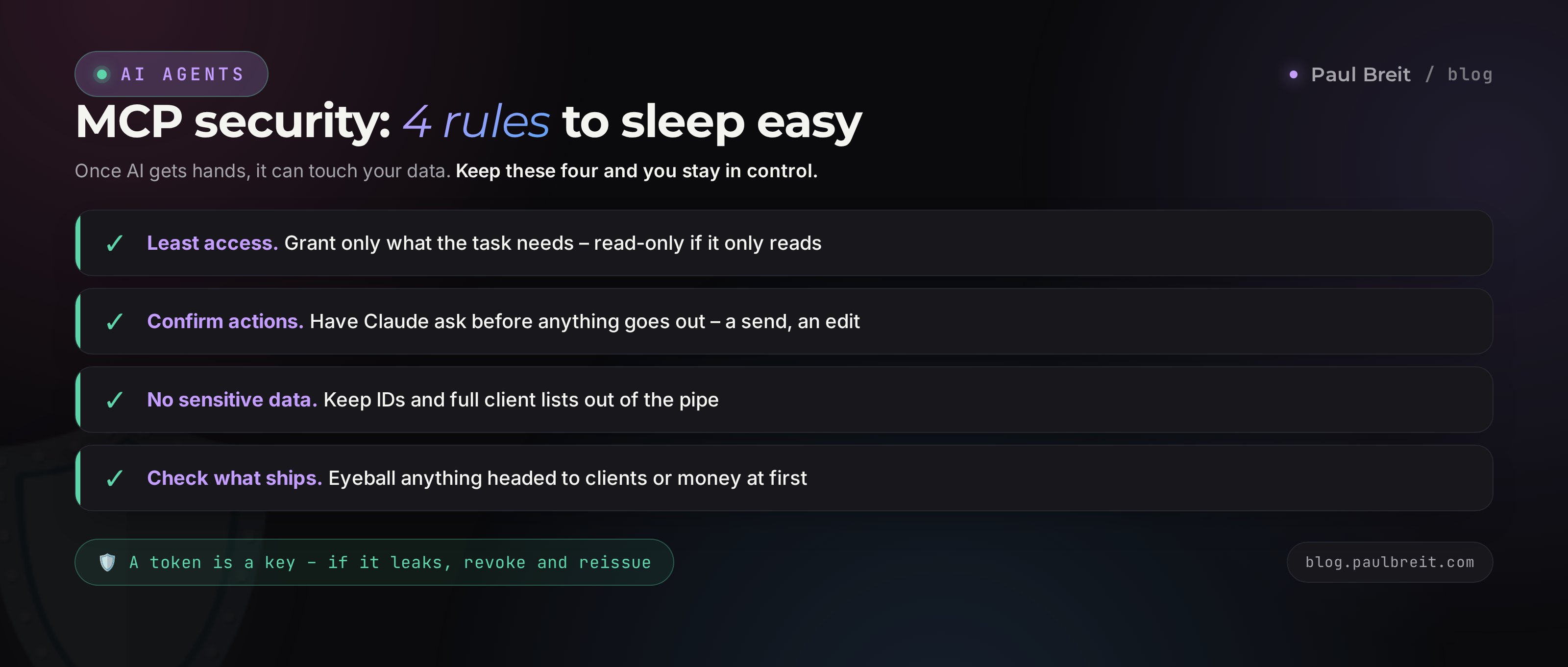 MCP security: least access, confirm actions, protect your keys