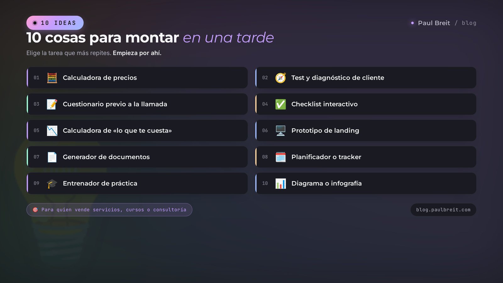 10 ideas de artifacts: calculadora, test, formulario, checklist, landing