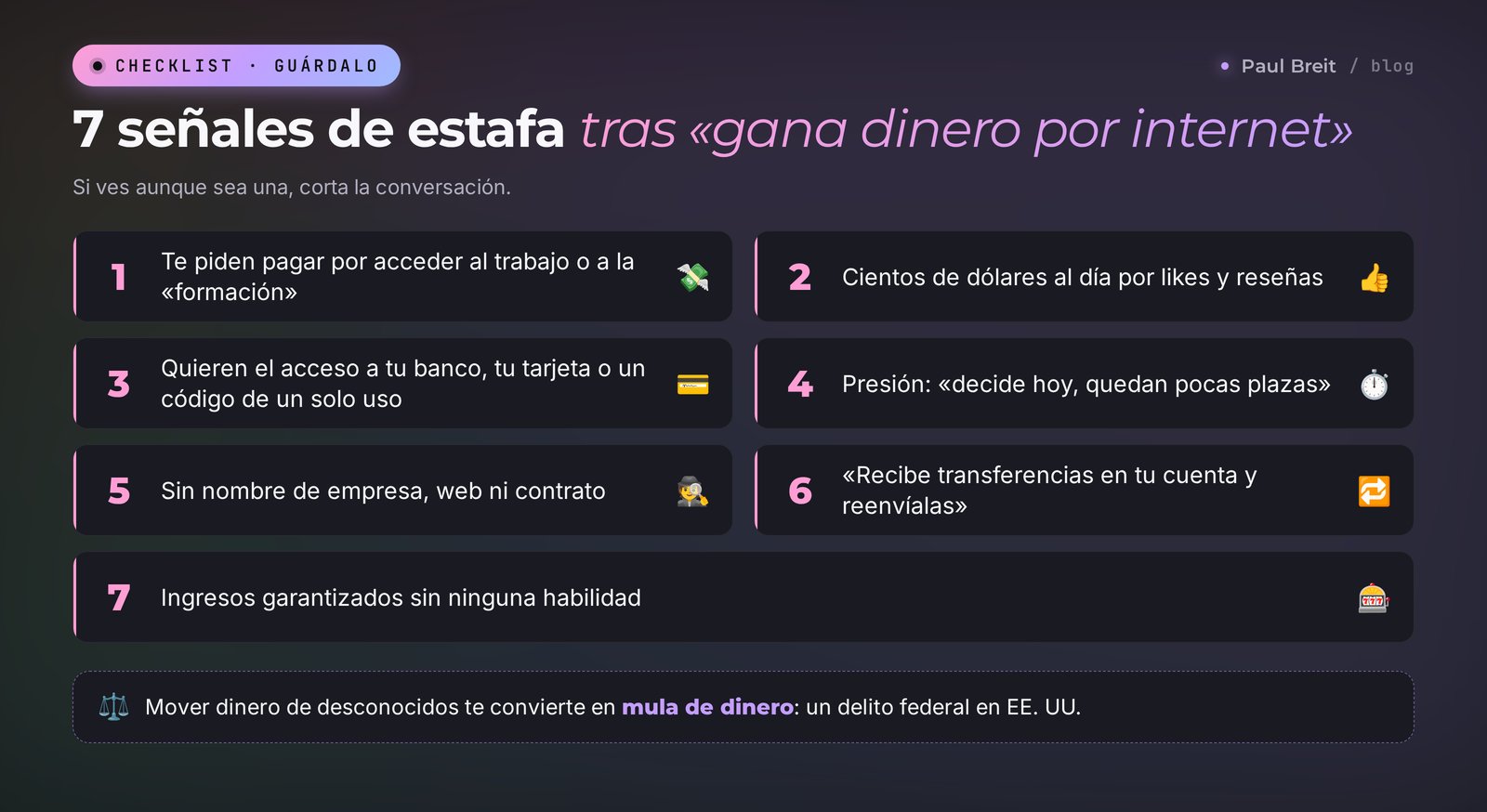 7 señales de estafa al buscar cómo ganar dinero por internet: checklist