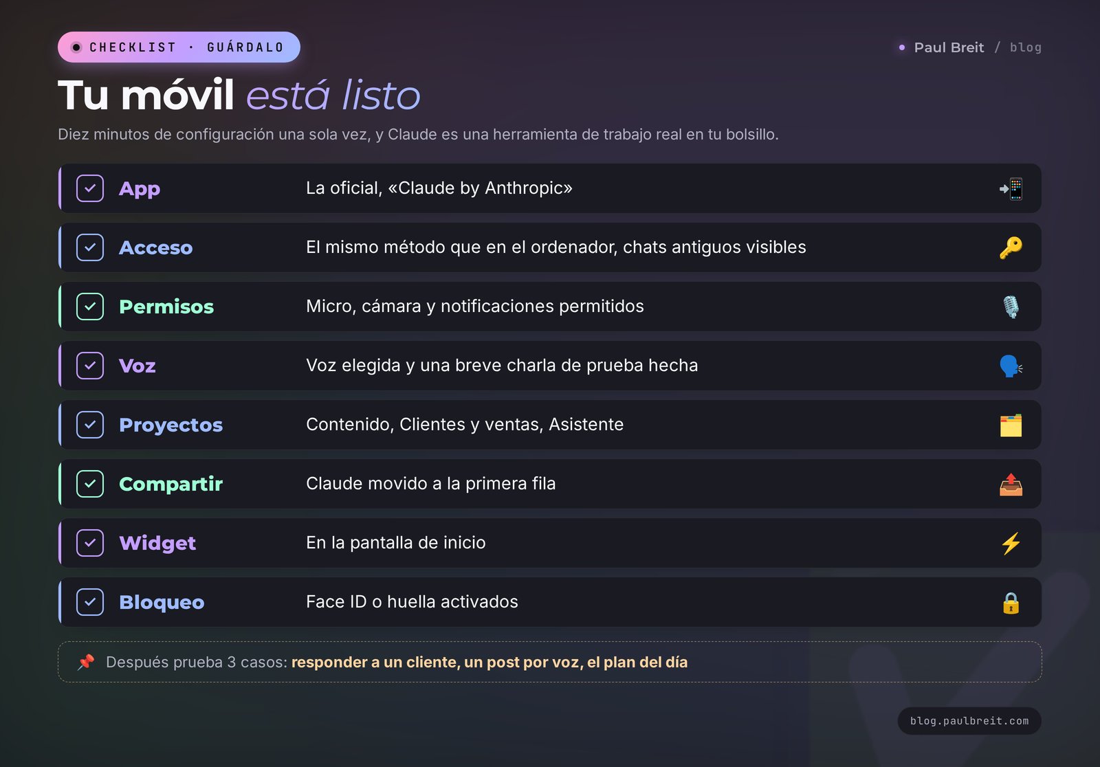 Checklist: tu móvil está listo para trabajar con Claude