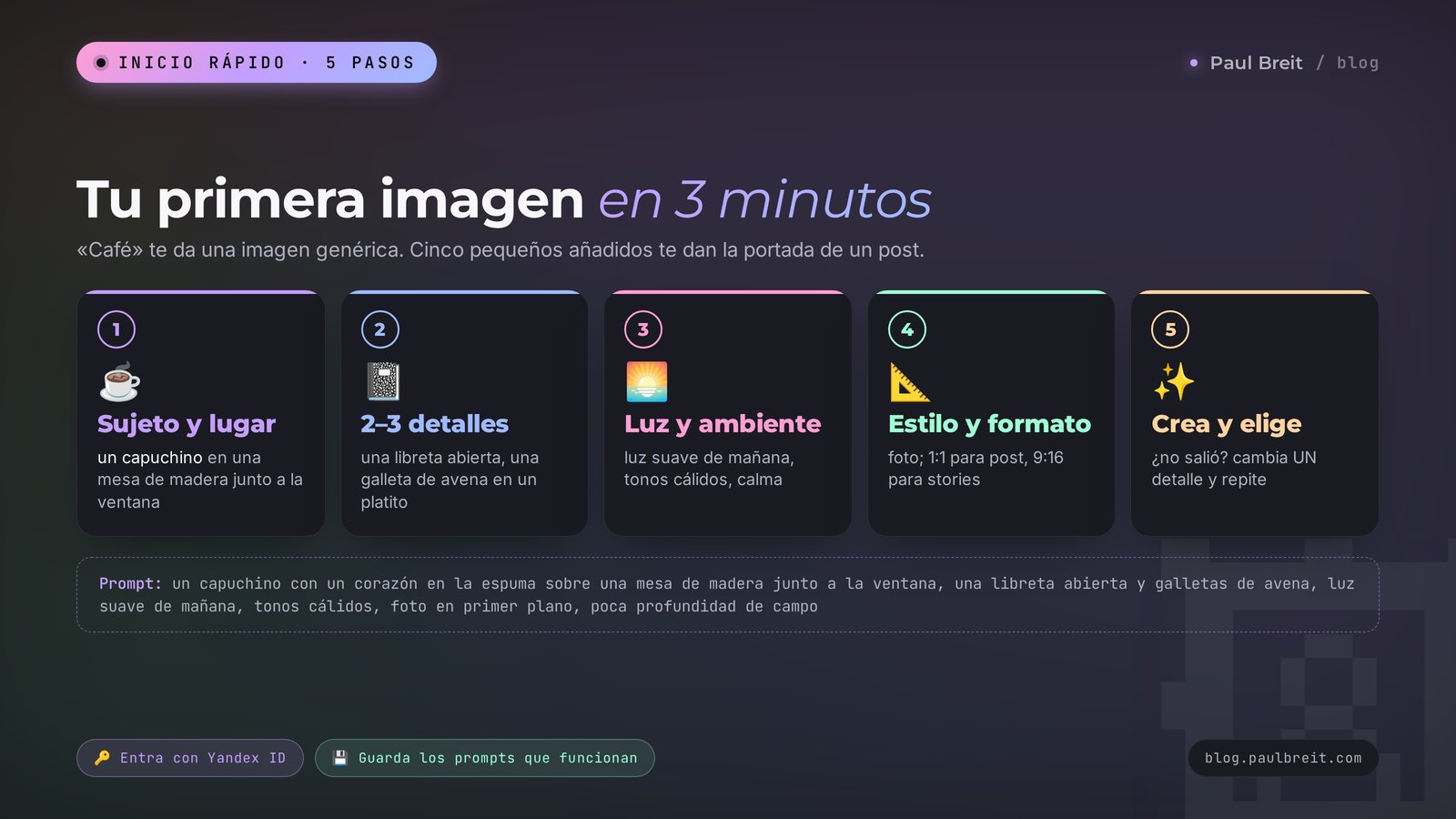 Tu primera imagen en Shedevrum en 3 minutos: sujeto, detalles, luz, estilo y formato