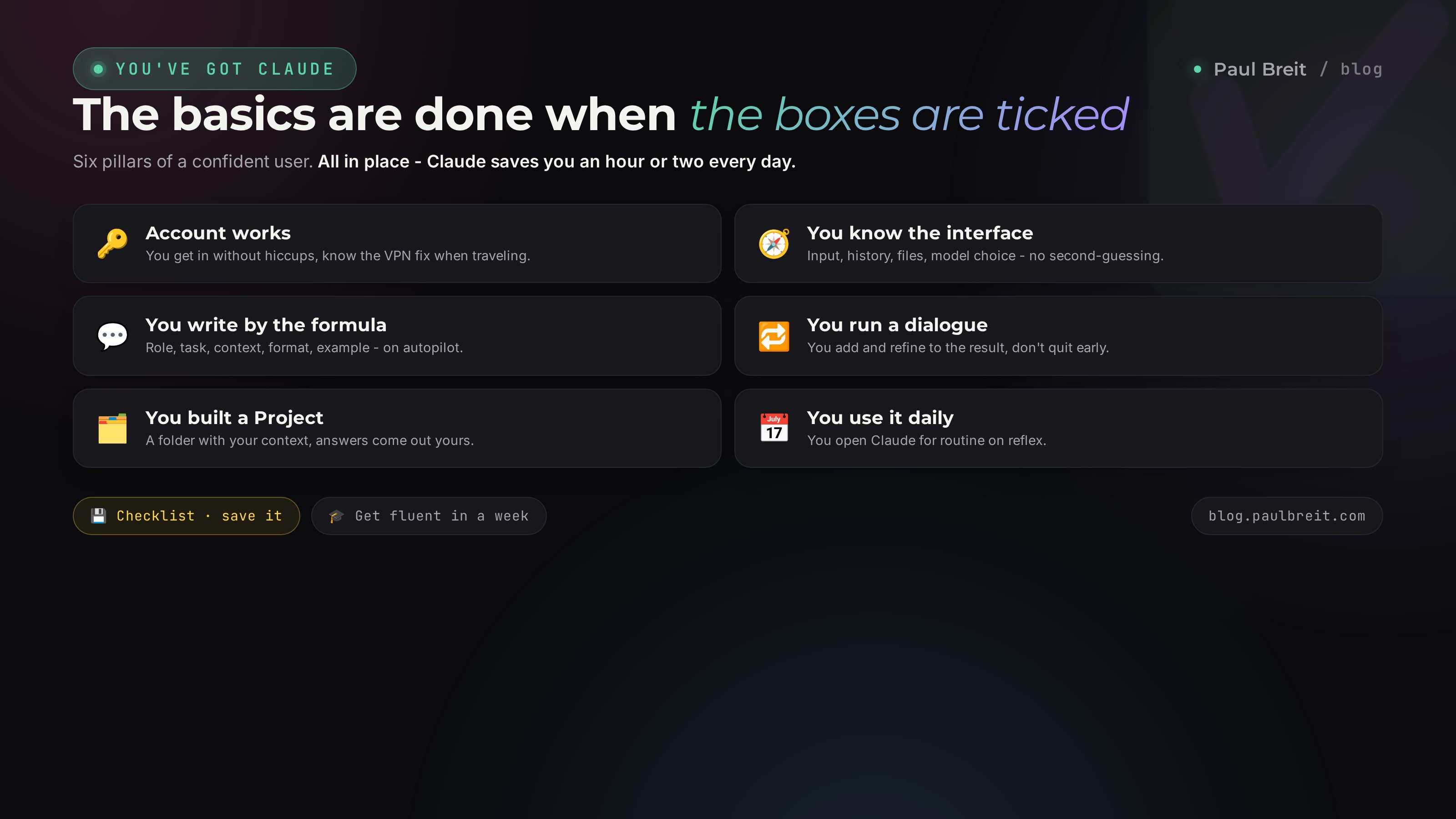Checklist: you have got Claude when all boxes are ticked