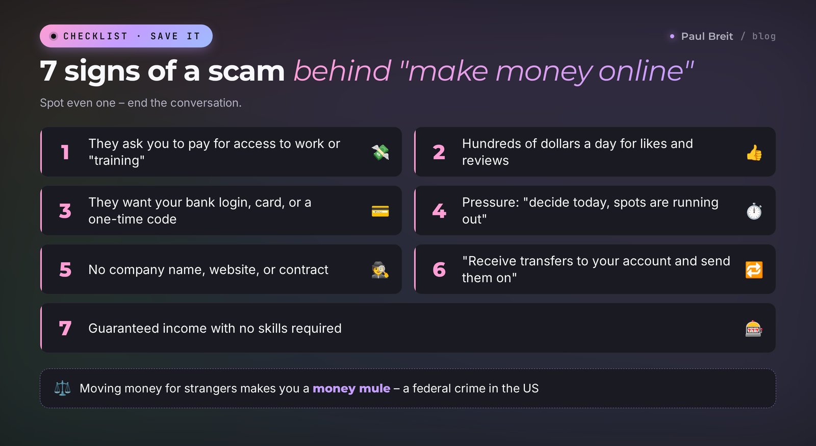 7 signs of a make money online scam: a checklist