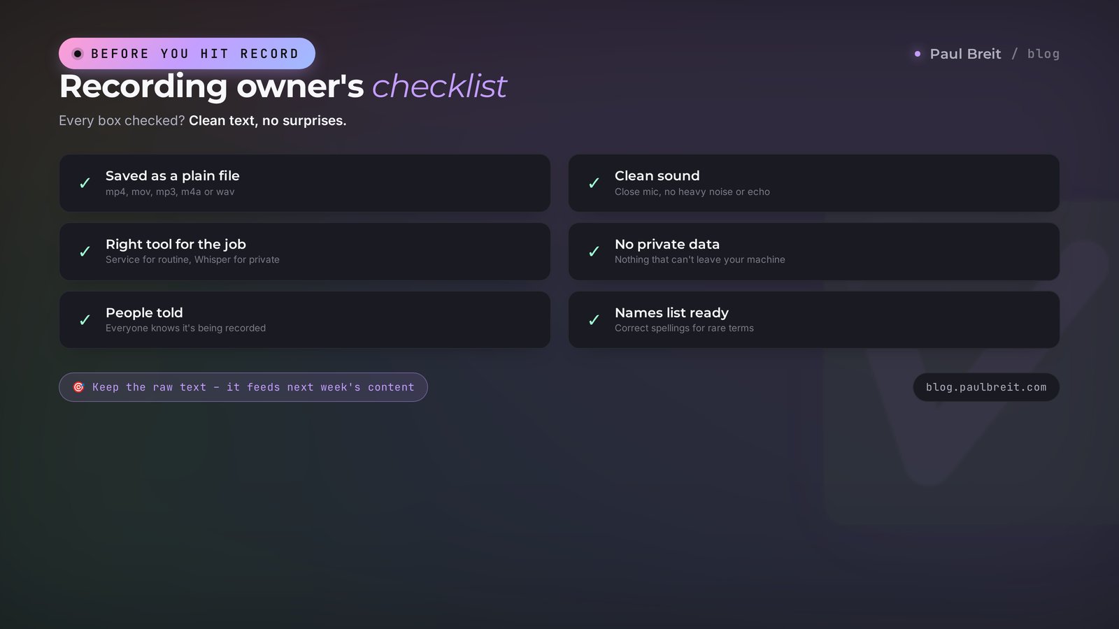 Transcription checklist: from recording file to finished summary